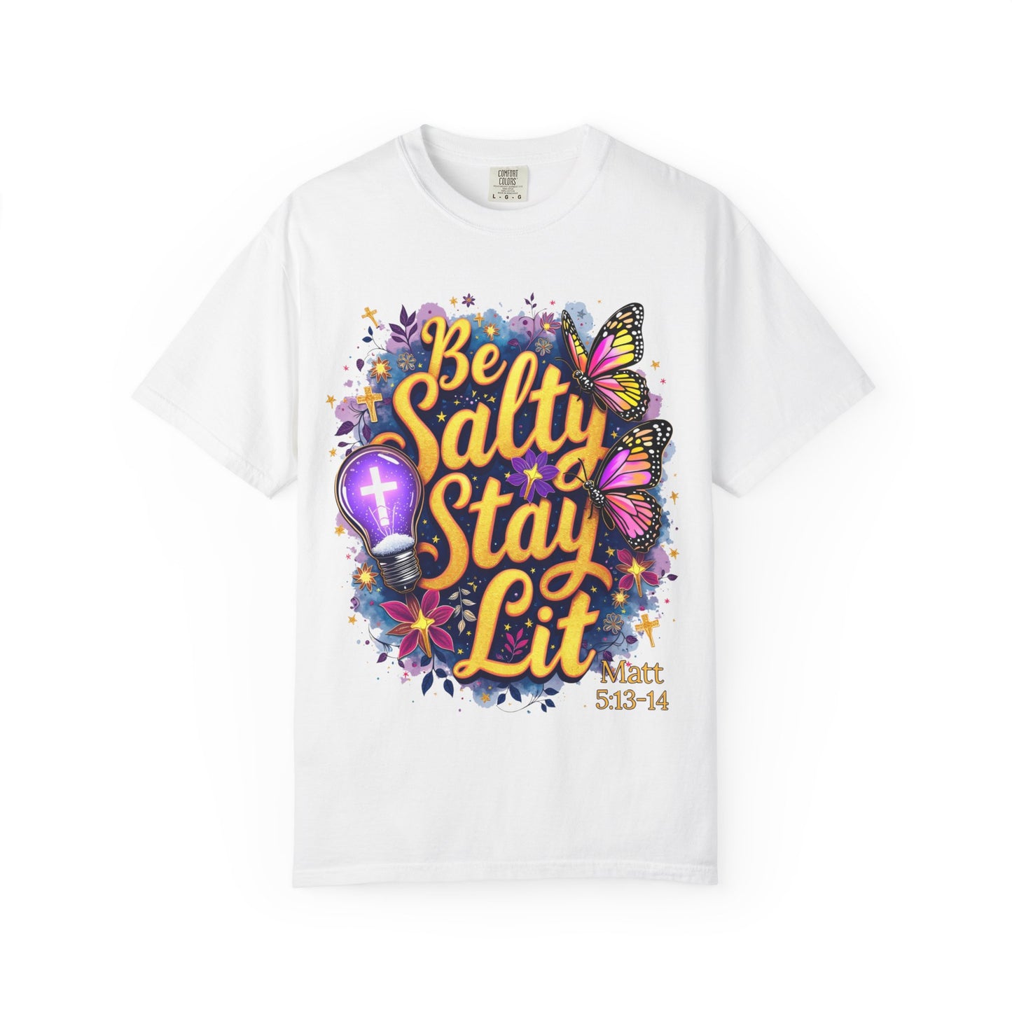 Be Salty Stay Lit T-Shirt — Christian Inspo Floral Butterfly Tee (Matt 5:13-14)