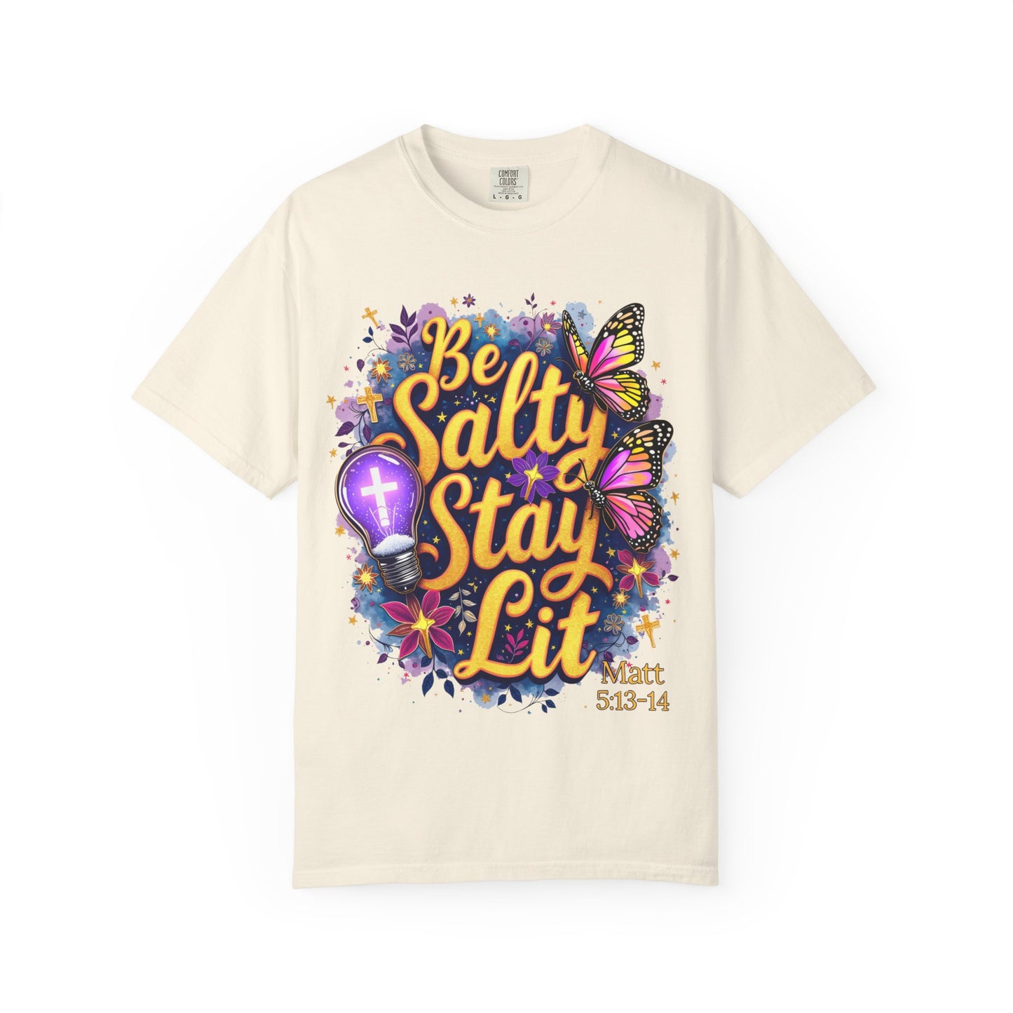 Be Salty Stay Lit T-Shirt — Christian Inspo Floral Butterfly Tee (Matt 5:13-14)